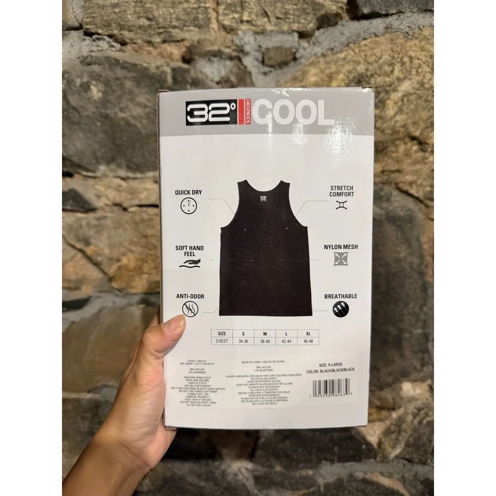 32 Degrees Cool Men's 3-Pack Comfort Mesh Tank T-Shirt, Black, Size XL